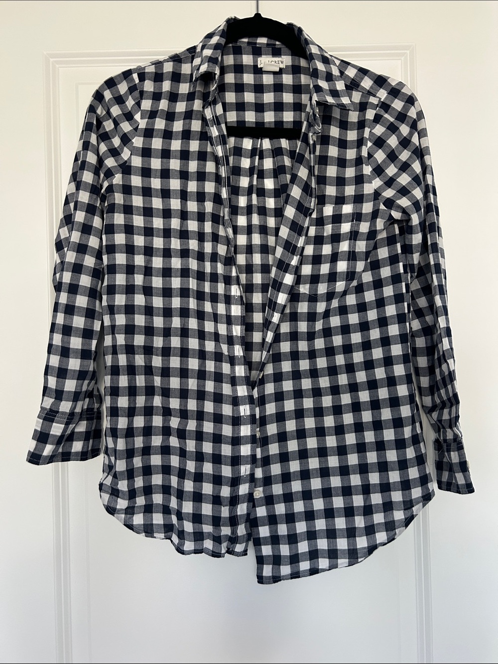 J. Crew Navy and White Gingham Button-Down Shirt